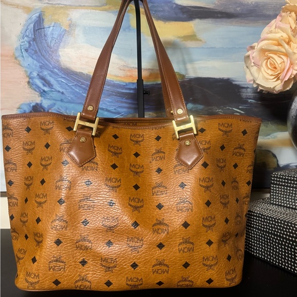 MCM Cognac and Black Logo Tote - Picture 6 of 7